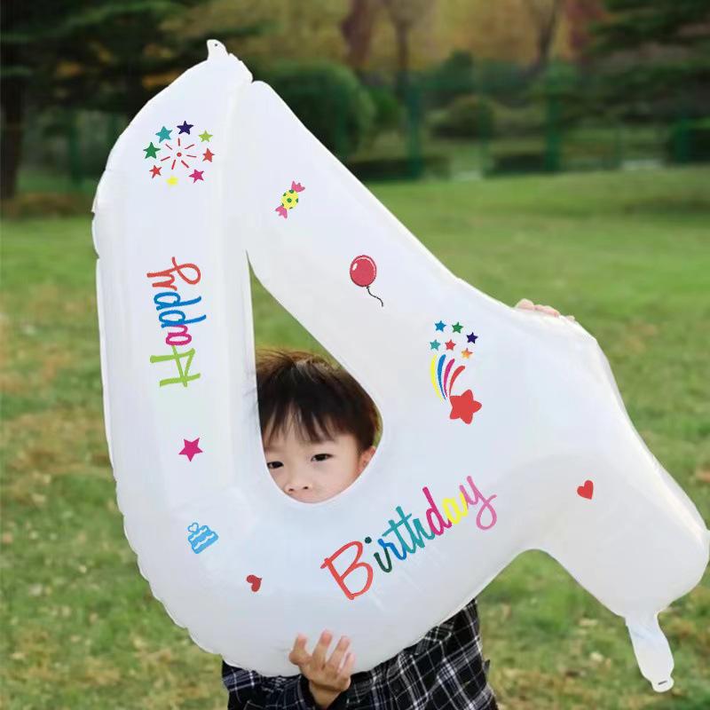 Smiley Face Number Balloons for Kids' Outdoor 2nd Birthday Party Decorations & Photo Props