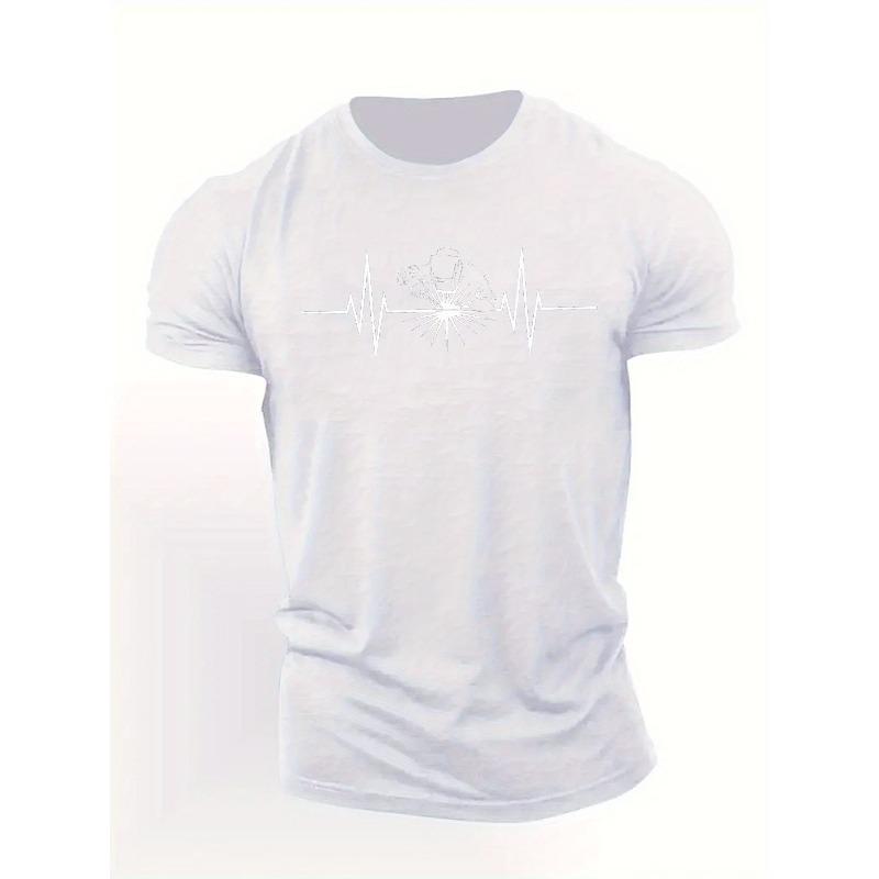 Европейский размер [Футболка с дизайном сварщика] Летняя футболка с коротким рукавом - Мужская футболка с дизайном сварщика Линия сердцебиения S