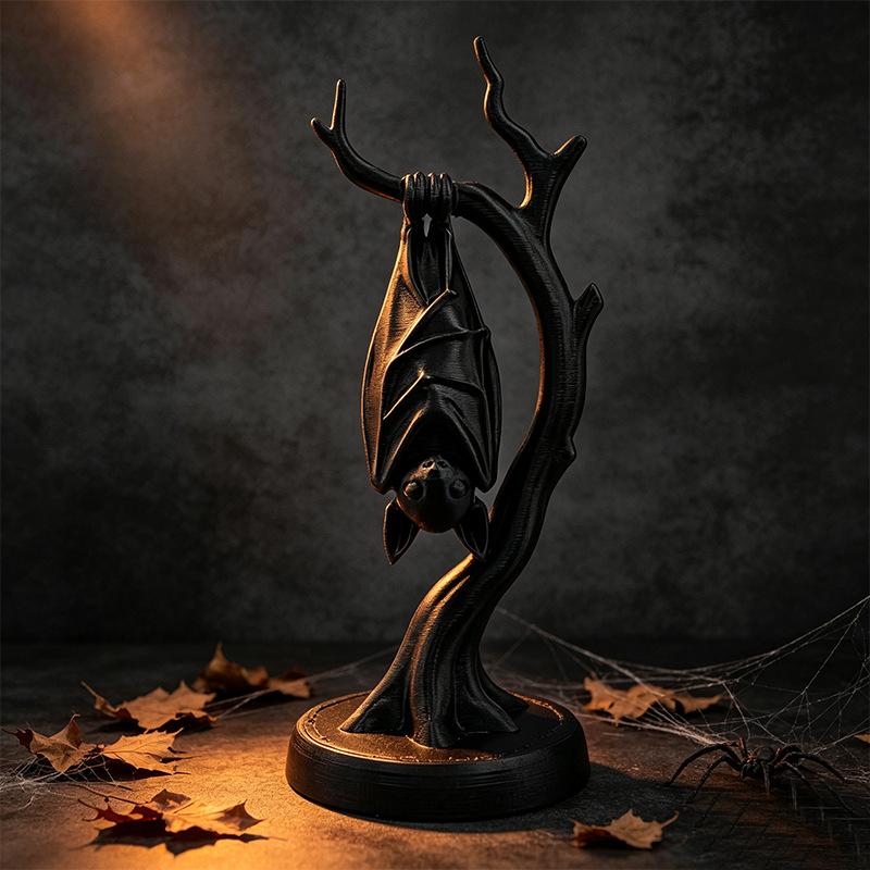 Bat On Dead Branch Figurine,3D Printe Gothic Sculpture For Halloween Party Decor,Spooky Ornament For Desk Bookshelf Display Gift