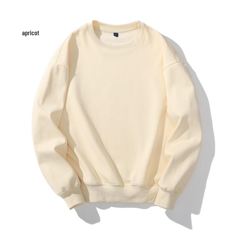 Men's Heavyweight Fleece-Lined Crew Neck Sweatshirt - Loose Fit, Solid Color, Long Sleeve.