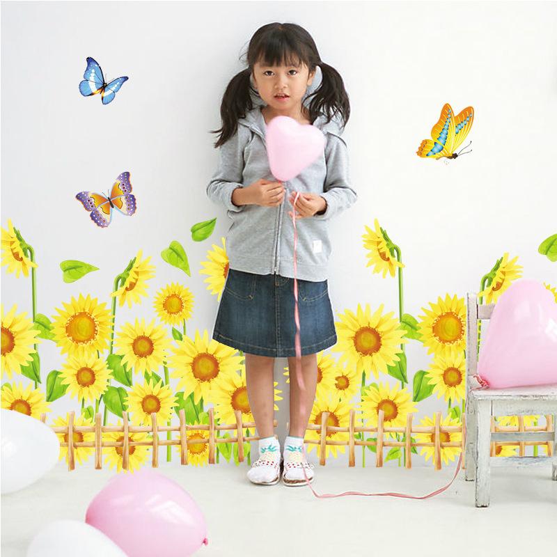 Sunflower Wall Decal Sticker Skirting Board Border Floor Edge Trim Wall Flowers for Window Glass Living Room Bedroom Hallway Entrance Home Decor