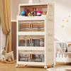 Stackable Collapsible Storage Bins Storage Boxes with Door And Wheels Multi-tier Rolling Organizer with Shelf for Kids Toys Snacks Blanket Pillow