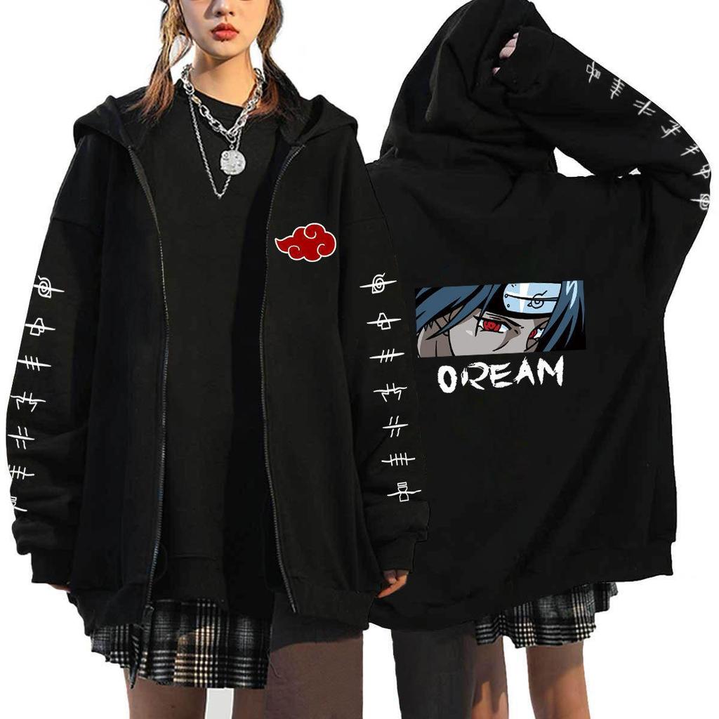 Naruto Men's Cardigan Hooded Sweatshirt Uchiha Itachi Anime Men Women Streetwear Harajuku Akatsuki Hoodies Sweatshirt Clothes