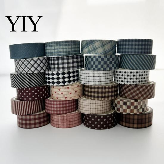 Retro Plaid Washi Tape 6 Rolls Set, Grid Checkered Pattern Masking Tape, Self Artistic Roll Adhesive Decorative for DIY Crafts, Journal, Scrapbook,