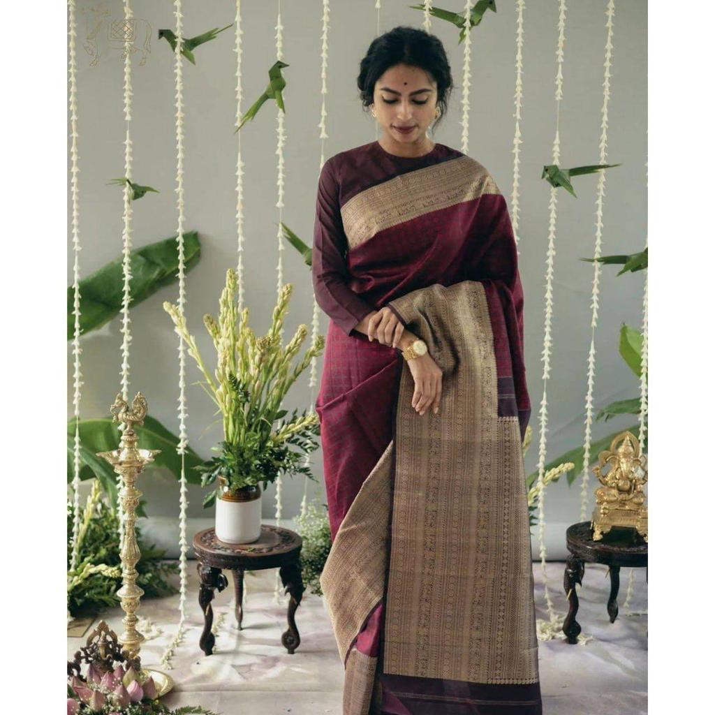 Neue königliche Kollektion - Weicher Litschi-Seiden-Jacquard-Saree