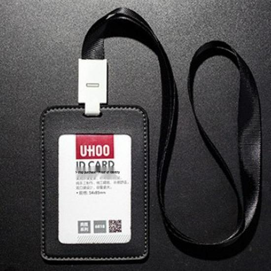 Youhe Genuine Leather ID and Business Card Holder with Lanyard - Custom Logo Printing Available