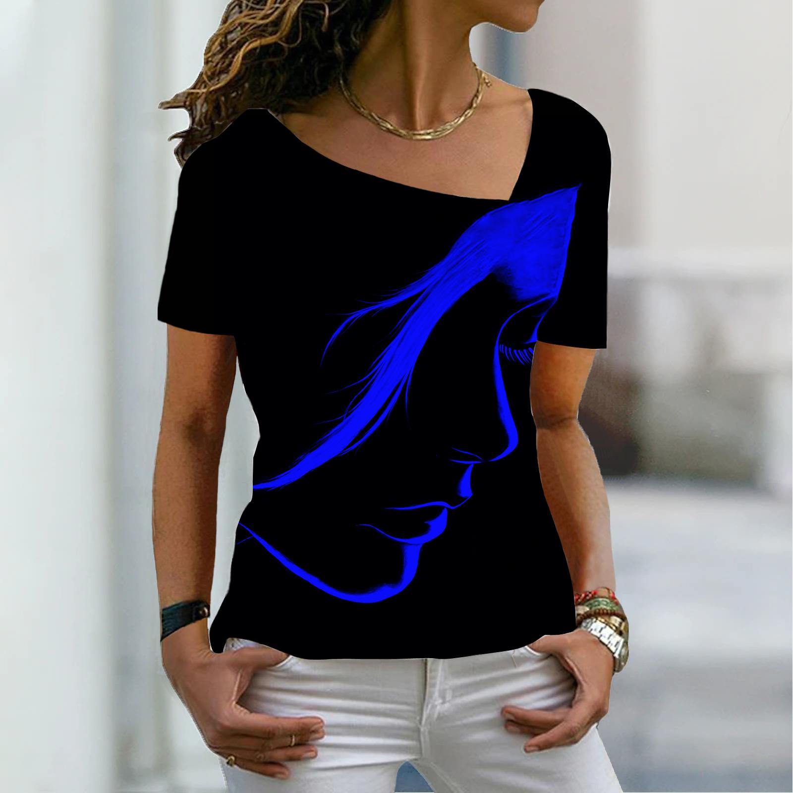 

Женская мода, новая ретро-футболка с принтом лица, футболка с короткими рукавами и v-образным вырезом, базовая рубашка, топ, летний топ XS-8XL/3D печать L