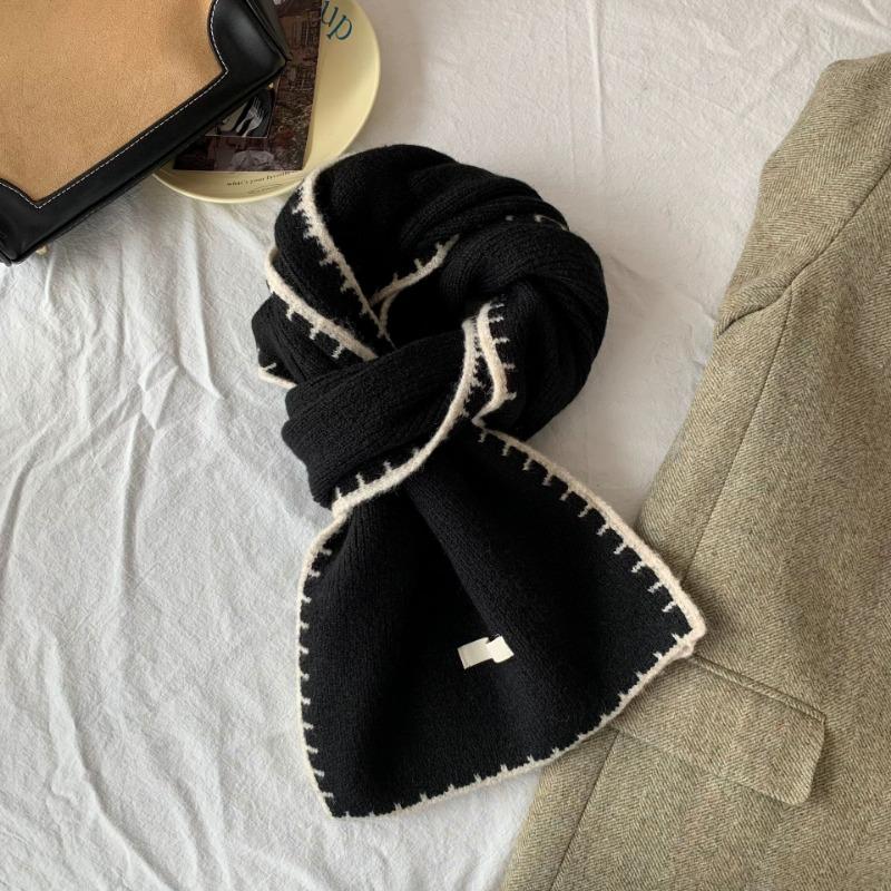Christmas Red Lock Edge Wool Knitted Scarf Female Winter Student Couple High-end Wool Scarf Male