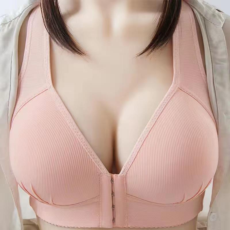 Shakeproof Push Up Bra Breathable Front Button Comfort Gather Underwear Wirefree Yoga No Steel Ring Large Size