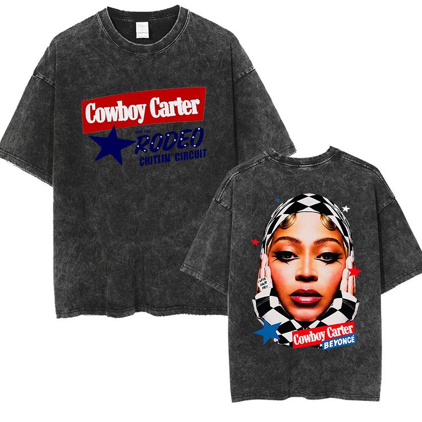 

Beyonce Cowboy Carter Tour Album Graphic T Shirts Unisex Women Aesthetic Vintage Washed Short Sleeve Tshirt Hip Hop Clothing 2XL