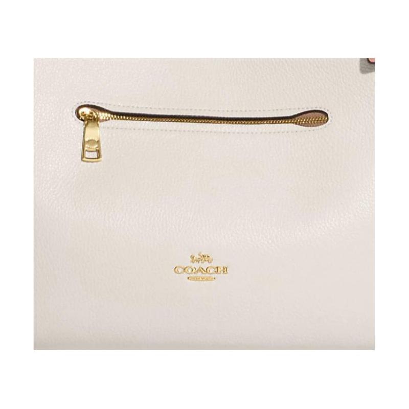 Coach Kristy 32 Snap Fastening Center Zip Compartment Refined Pebbled Leather Shoulder Tote Large Women's Chalk White