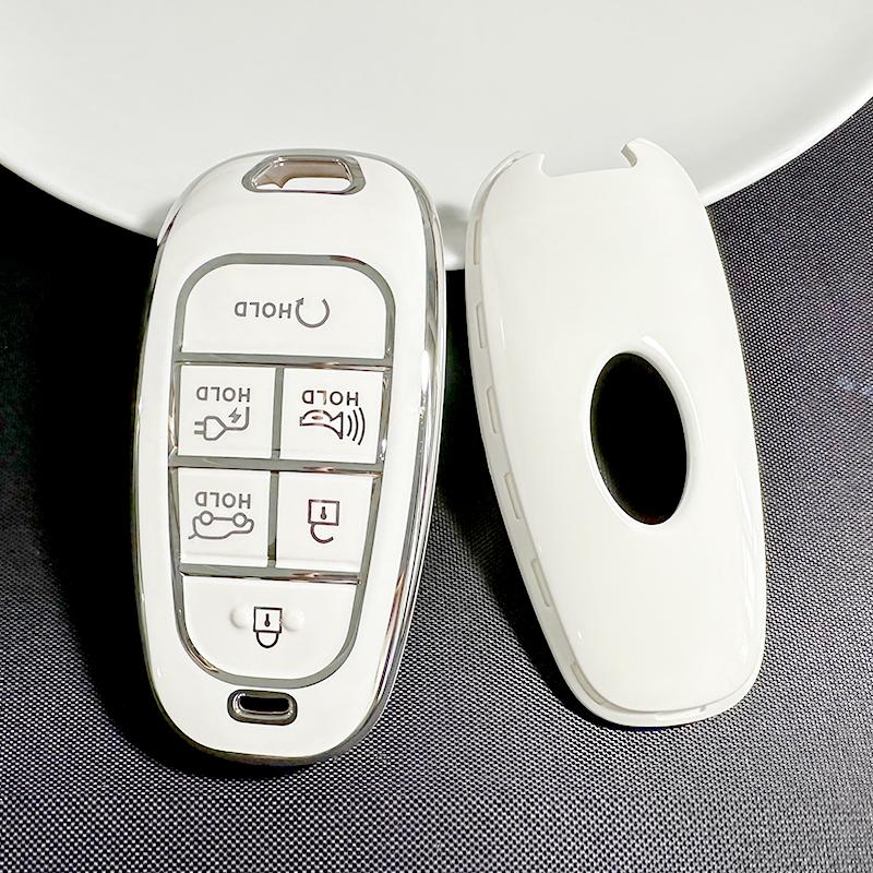 New Silver 6Button Car Key Case Cover for Hyundai Santa Fe Tucson 2022 NEXO NX4 Ioniq 5 Atos Prime Solaris 2021 Auto Accessories