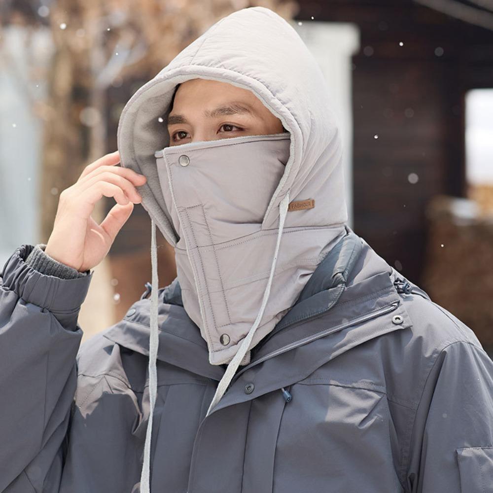 

Down Cotton Beanies Cap Warm Mask Hat Scarf Set New Ear Protection Hat Unisex світло-сірого кольору
