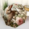 Rabbit And Floral Garden Illustration Portable Automatic Umbrella With 8 Rib Durable Plastic Iron For Outdoor Daily Use Stylish Accessory Birthday