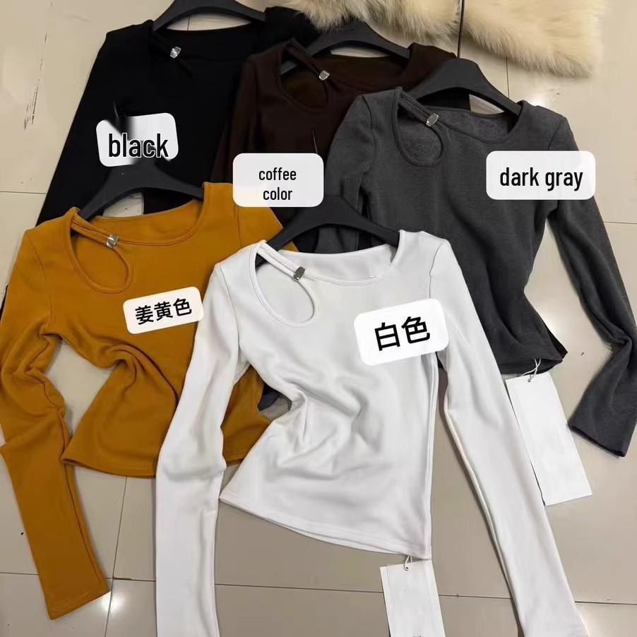 260g Cotton Hollow Out Long Sleeve Women's Slim Fit T-shirt for Spring/Autumn.