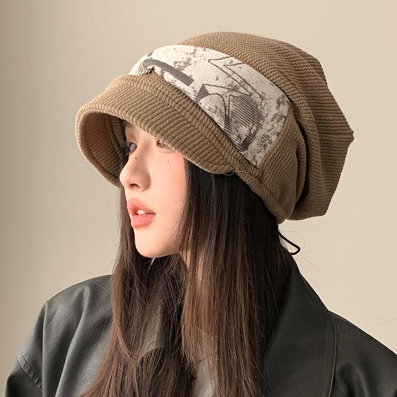 Korean Retro Autumn and Winter Hat for Women with Big Head Circumference Showing Face Small Knitted Loose Wool Hat Casual and Versatile Bag Head Hat