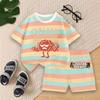 Boys Summer Striped Outfit Set Kids Cartoon Animal Print Short Sleeve T-shirt and Shorts for Play Outdoor