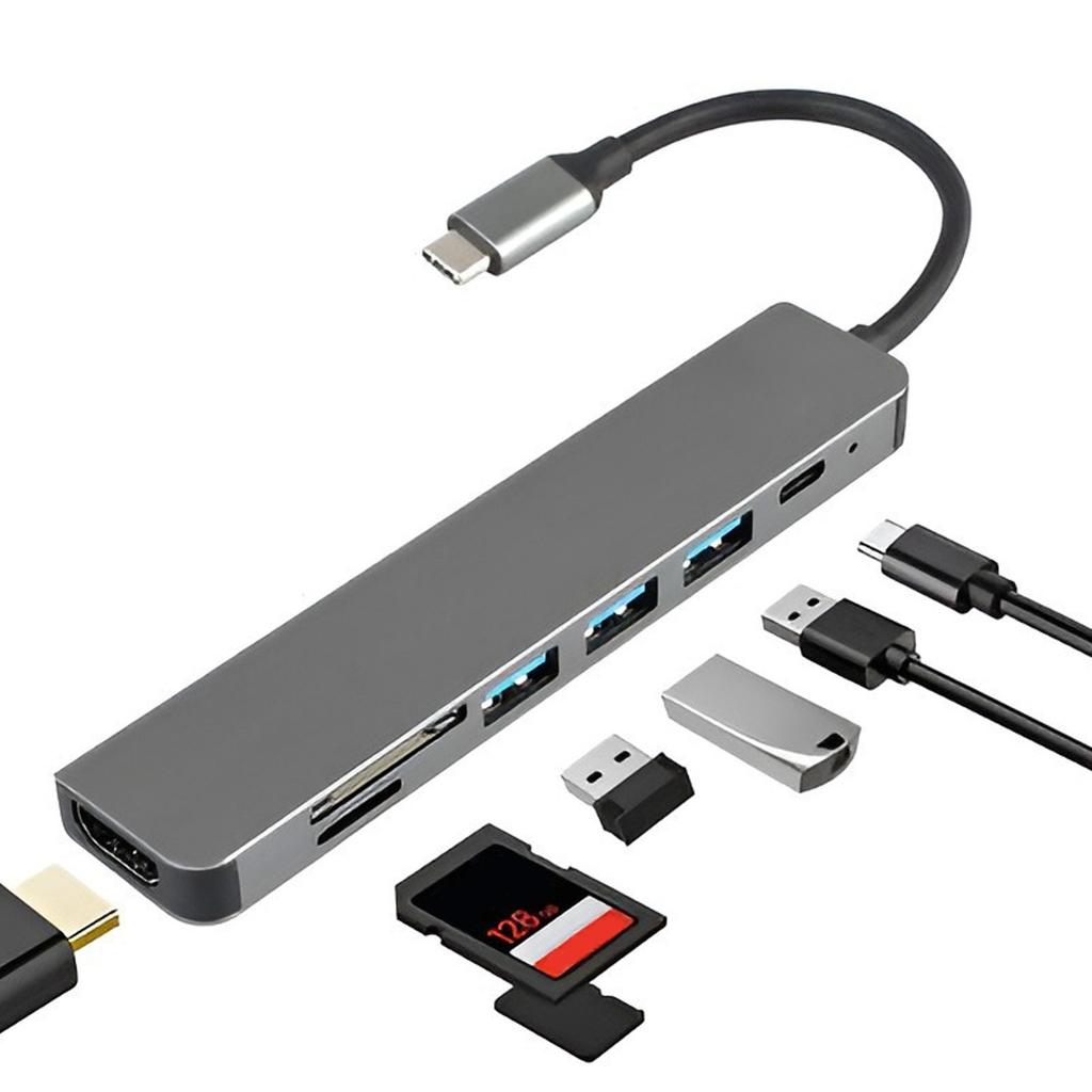 USB C Hub 7 in 1 Multiport Aluminum Alloy HD USB C to 4K 30HZ HD Multimedia Interface Ethernet to Usb Adapter