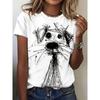 European Size Black & White Women's Summer Casual Short Sleeve T-Shirt - Cute Dog & Bone Pattern Round Neck Top