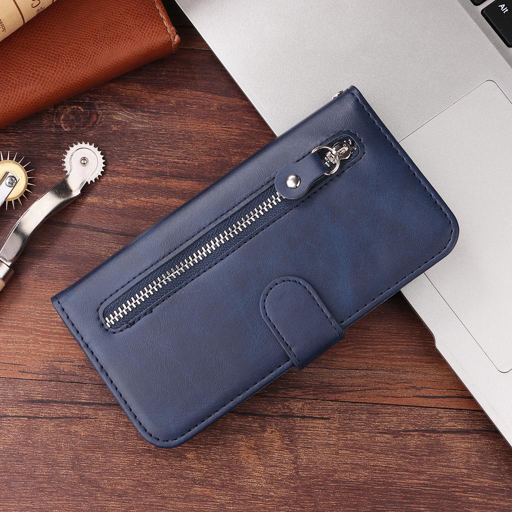 For iPhone 17 Pro Max PU Leather Cases with Zipper Pocket Wallet Phone Cover Stand