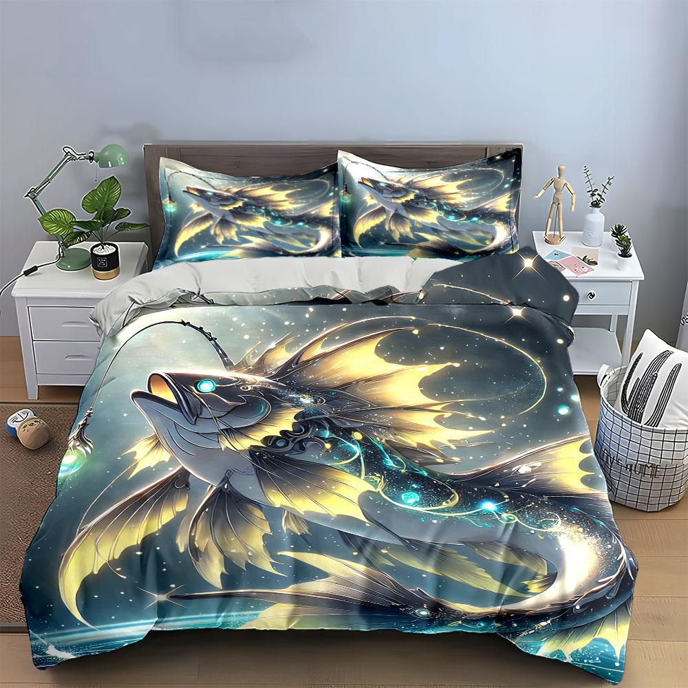 "Fantasy Fish Decor Set" Bedding Set with 1 Duvet Cover 2 Pillowcases Single Double King Queen, Gift
