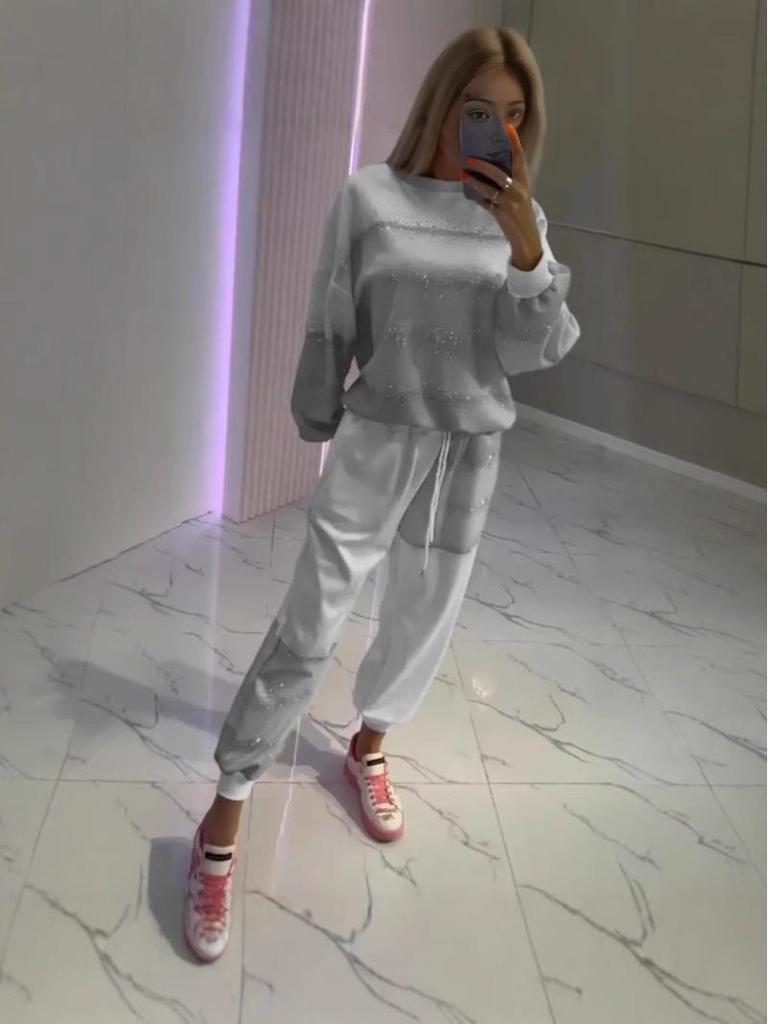 European & American Women's Sprinkle Stripe Top and Drawstring Pants Two-Piece Set, 2025 Collection.