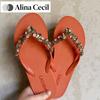 Chanclas de Lujo para Mujer con Pedrería, Sandalias Planas Antideslizantes para Verano al Aire Libre, Elegantes Zapatos de Playa con Brillo para Vacaciones