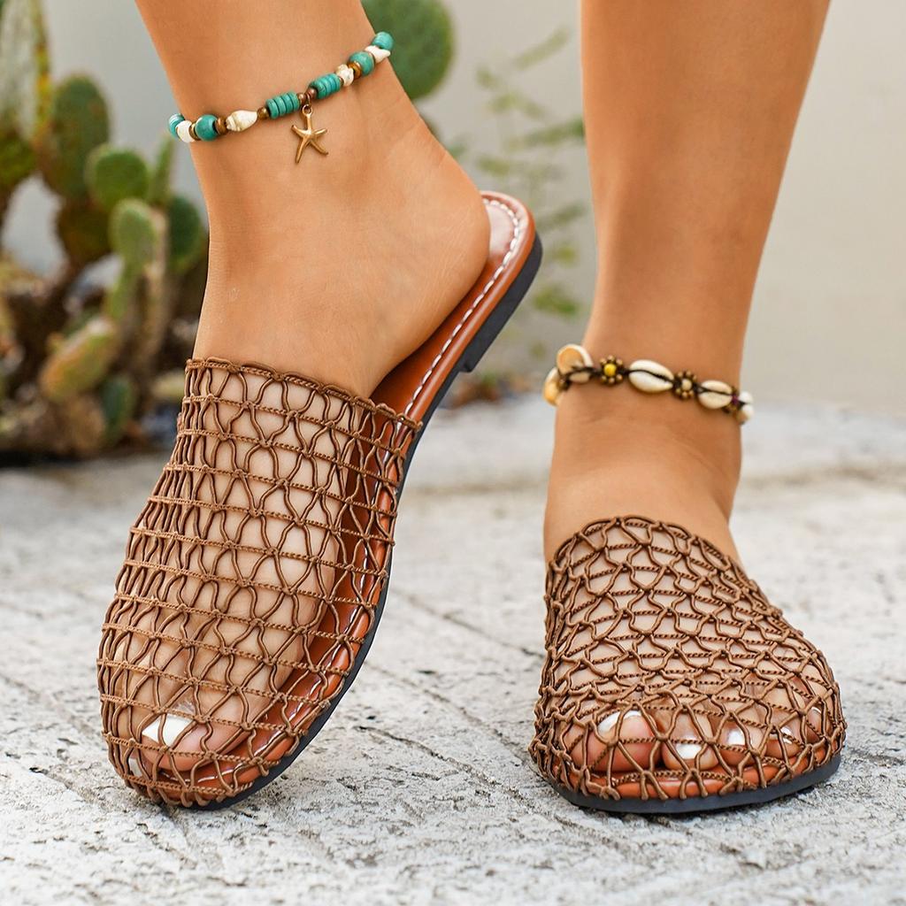 Mocassini da donna a rete larga, Sandali ciabatta traspiranti con intagli, Pantofole da esterno alla moda per donna