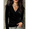 Fall New Style Women's Cross V-neck Pleated Long-sleeved T-shirt Casual Top