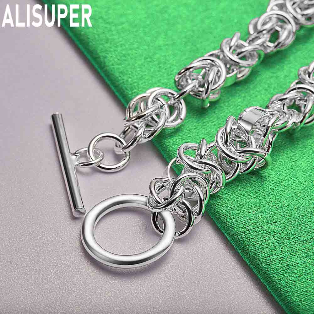 Bracciale Semplice a Maglia Intrecciata Laterale in Argento Sterling 925 Gioiello Regalo