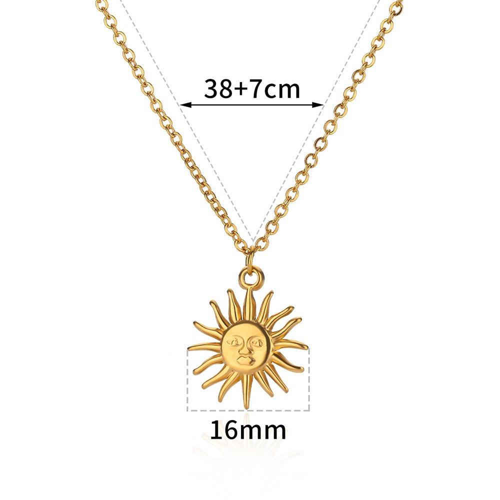 Zircon Sun Necklaces For Women Stainless Steel Gold Color Pin Chain Sun Pendant Necklace Aesthetic Wedding Jewelry Party Gifts