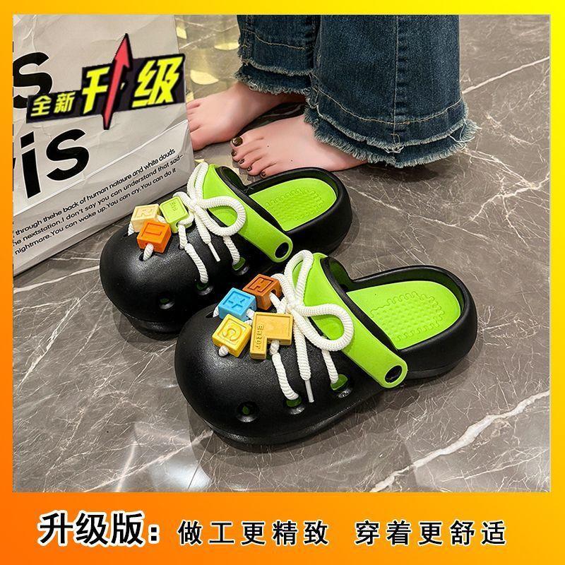 Straps building block office wear beach non-slip removable bag head cool slippers 2025 boken hole shoes women's summer