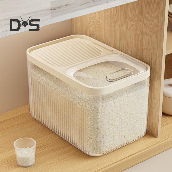 15kg Rice Bucket with Measuring Cup Transparent Cover Food Grade Plastic Sealed Pet Food Storage Container