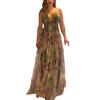 Women's Mesh Spaghetti Strap Maxi Dress Deep V Neck Backless Evening Dress Floral Printed