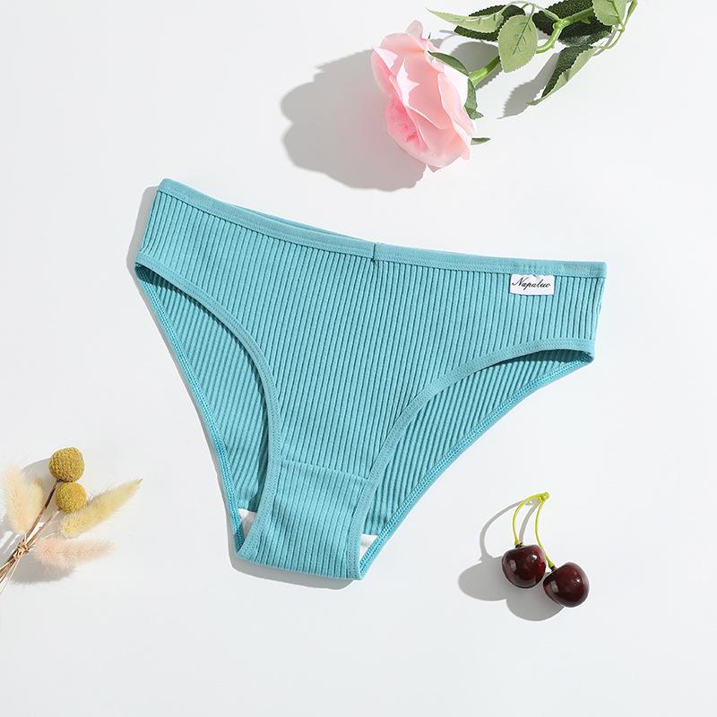 Women's Spring and Summer New Cotton Solid Color Thread Comfortable Breathable Double Layer Low Waist Briefs