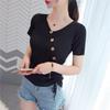 Ice Silk Tie-Up V-Neck Knit Pullover for Women
