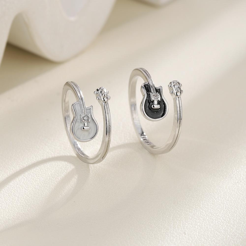 White Guitar Ring Cool Rock Black Instrument Open Index Finger Ring
