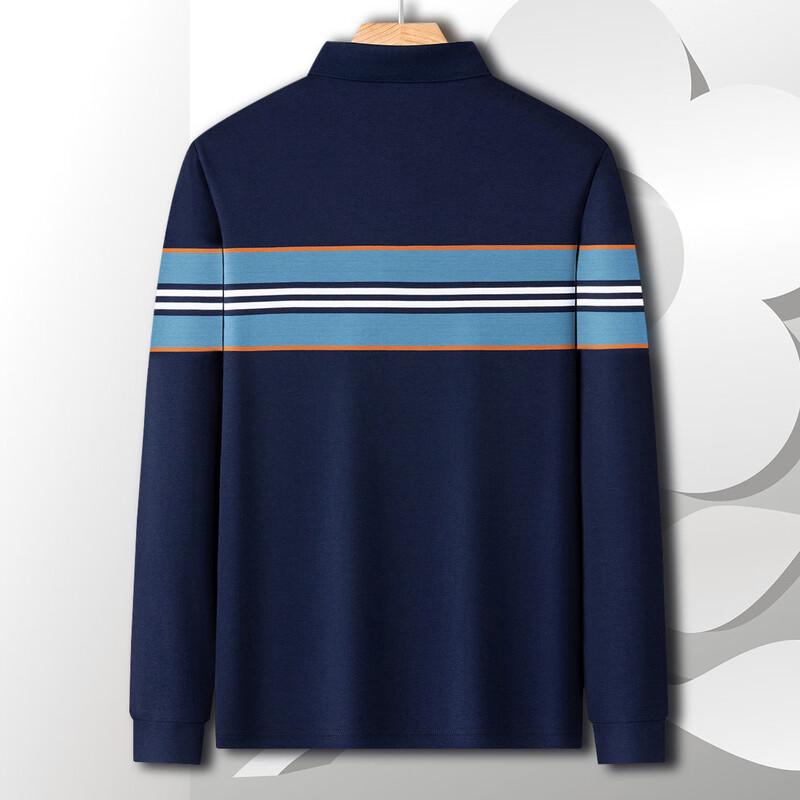 MONTAGUT Men's Cotton Soft Striped Long Sleeve Polo Shirt