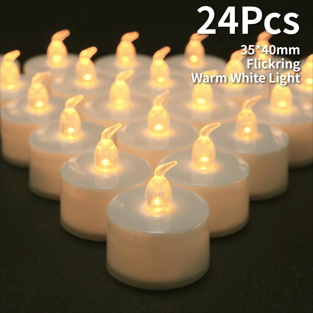12/24pc Flameless LED Candle with/without Remote control Lighting Flickering Flame Tea Light for Halloween Christmas Home Decor