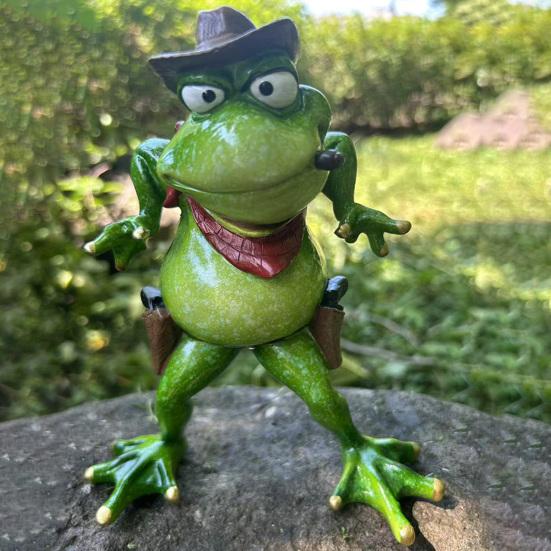 Cowboy Frog Figurine Red Scarf Cartoon Frog Statue Resin Animal Sculpture Indoor Outdoor Garden Desktop Decoration Ornament