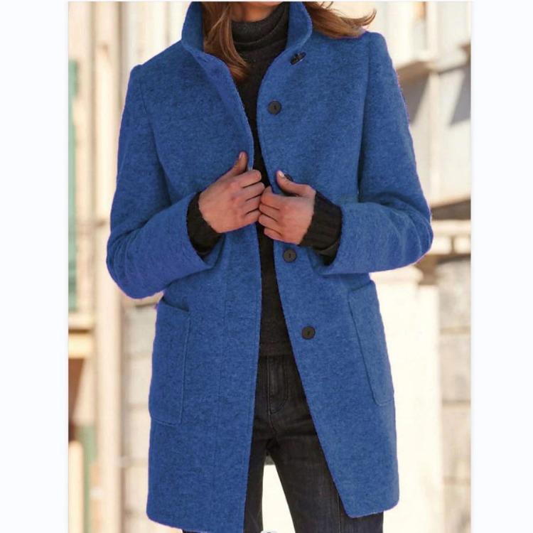 Women Wool Coat Winter Stand Collar Retro European American Fashion Autumn Coat with Lining