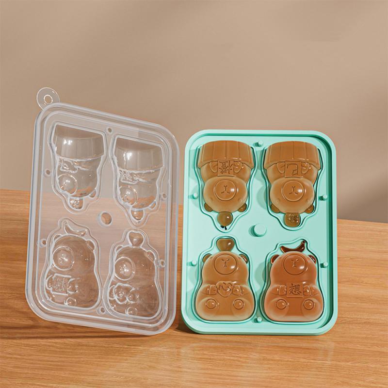 4 aufeinanderfolgende Capybara-förmige Silikonform Cartoon-Tier Schokoladenkuchenform Süßigkeitenpudding Eiswürfelbehälter Handgemachte Seifenform