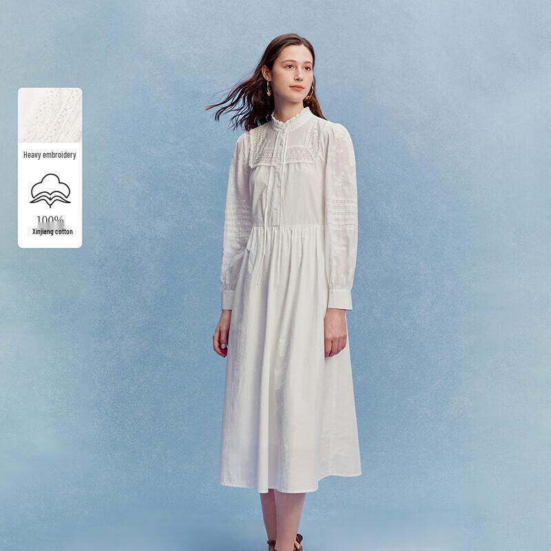 

INMAN Women s 2025 Autumn White Cotton Dress M