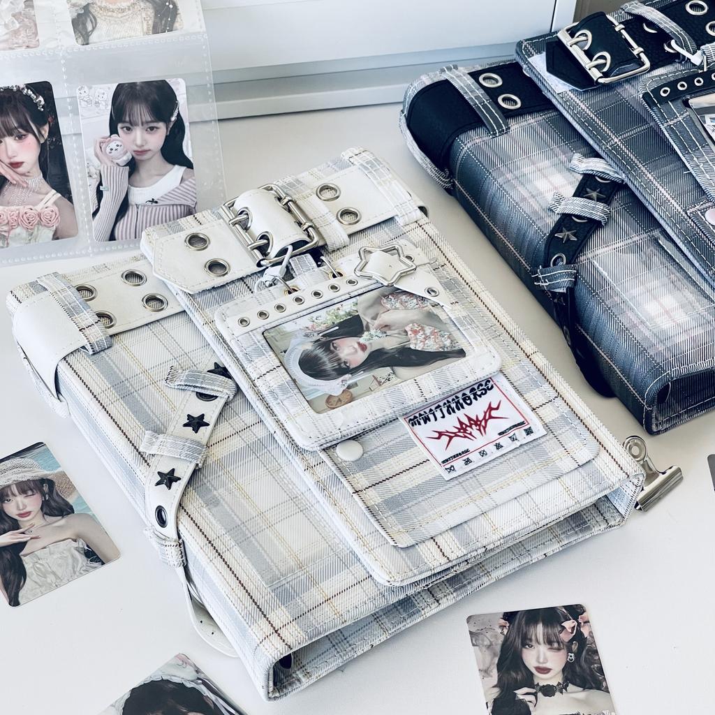 Y2K Denim Checkered A5 Photo Album - 4 Pocket Pages for For Kpop Idol Photocards, Polaroids & Instax Photo Storage