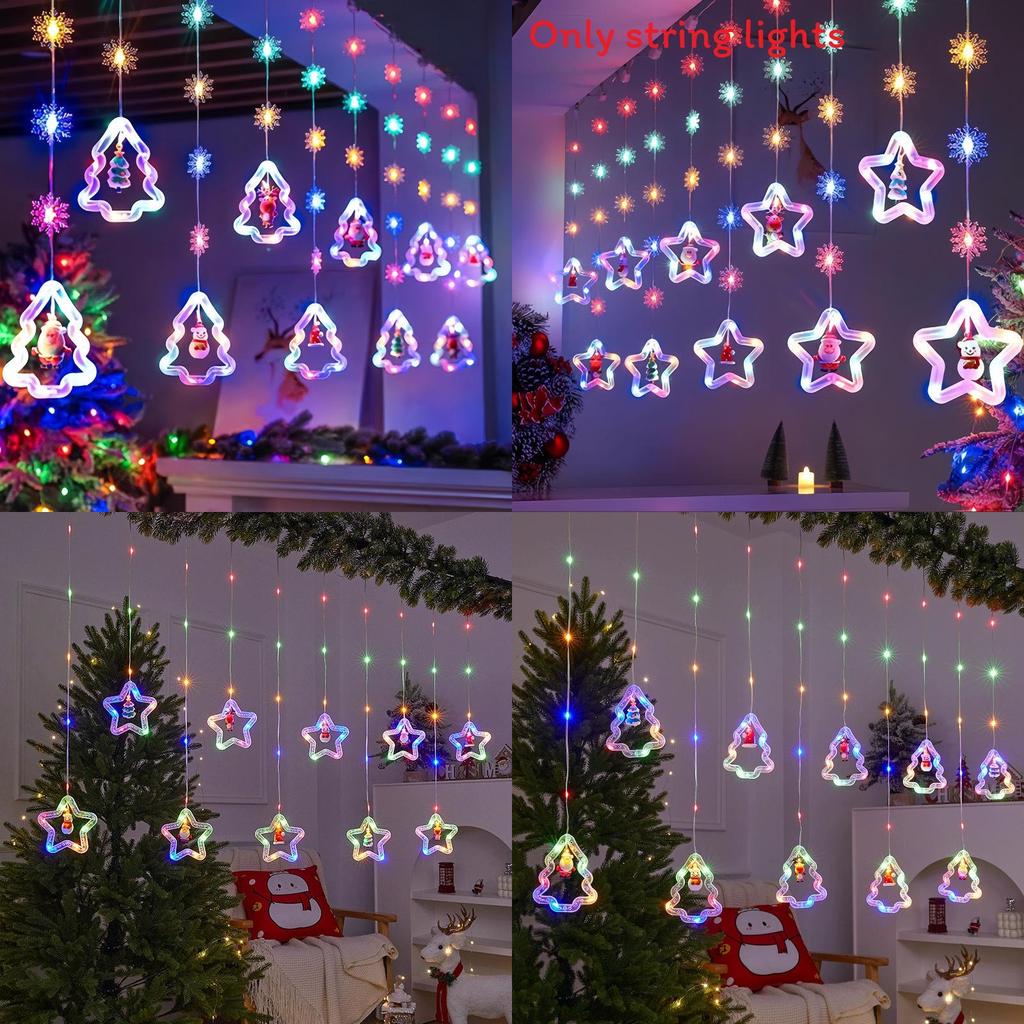 Christmas Curtain Lights Tree Star Ring Shape Led String Decor For Holiday Celebrations
