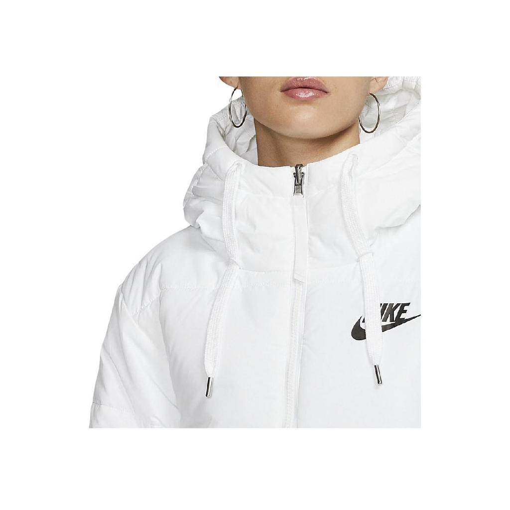 Nike Letter Logo Printed Hooded Drawstring Cotton Jacket Women Jacket White CD9044-100