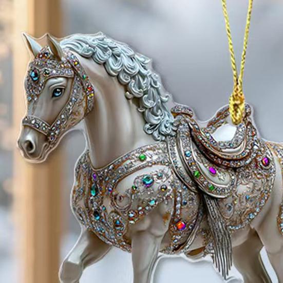 Christmas Horse Ornaments 2D Acrylic Hanging Pendant Car Mirror Charm for Home Decor Keychain And Bag Accessory