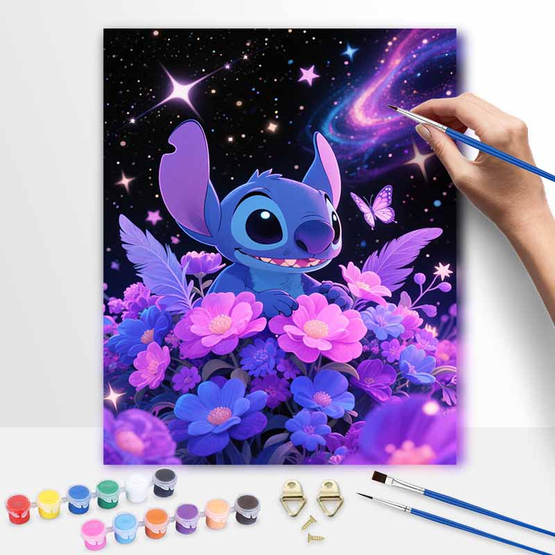 Disney Stitch Galaxy Flowers Painting by Numbers Hand Filled Drawing Art Kit Home Decor