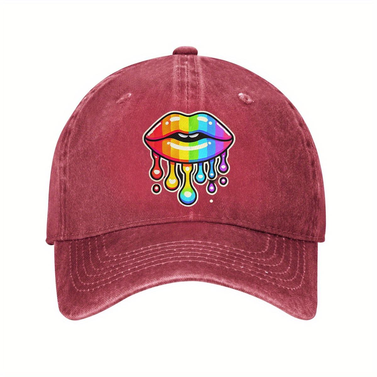 Rainbow Dripping Lips Baseball Cap Casual Adjustable Cotton Dad Hat for Unisex Outdoor Activities One Size
