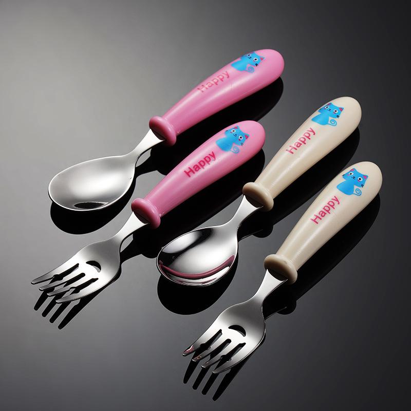 304 stainless steel children's fork and spoon portable tableware blue cat cute baby pattern small gift western food